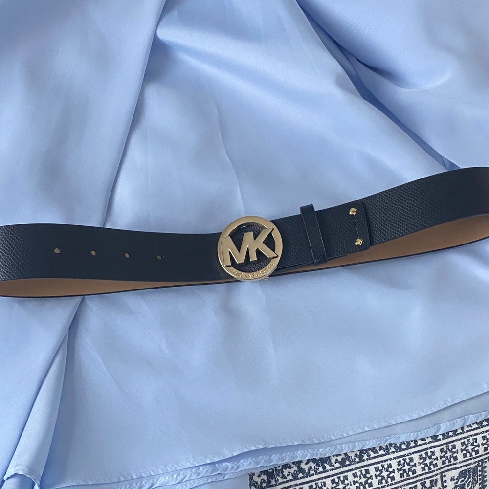 Michael Kors Black Leather Belt with Gold Buckle